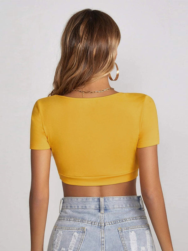 Staple Rib Scoop Neck Short Sleeve Crop Top kakaclo