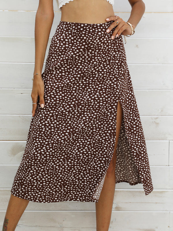 Woven Fashion Casual Slit Printed Long Skirt kakaclo