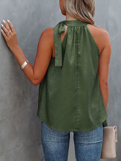 Woven Halter Neck Bow Leopard Print Sleeveless Top kakaclo