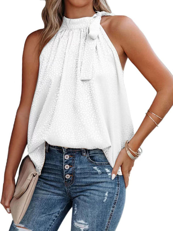Woven Halter Neck Bow Leopard Print Sleeveless Top kakaclo