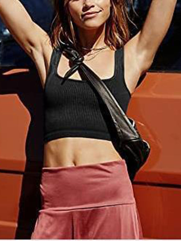 Solid Color Casual Thread Short Vest kakaclo