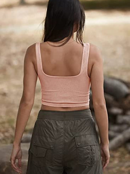 Solid Color Casual Thread Short Vest kakaclo