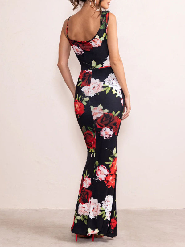 Floral Print Mix Match Straps Maxi Dress kakaclo