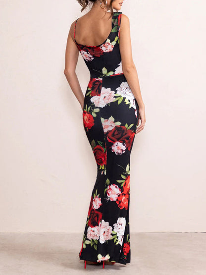 Floral Print Mix Match Straps Maxi Dress kakaclo