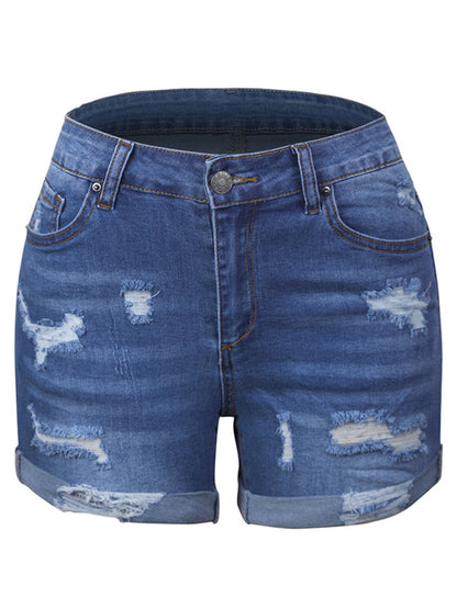 Destroyed High Waist Stretch Denim Shorts kakaclo