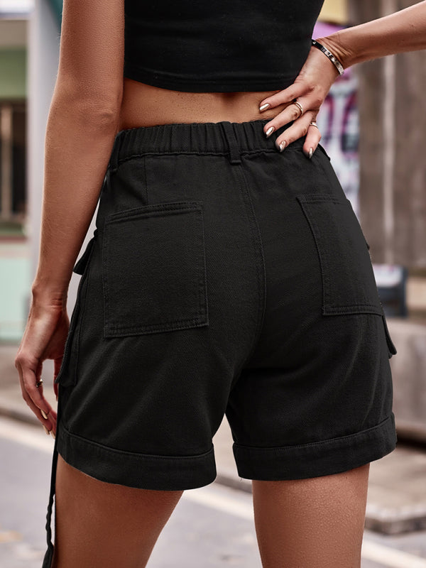 Patch Pocket Elastic Waist Shorts kakaclo