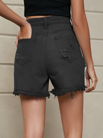 Fringe Ripped Denim Shorts kakaclo