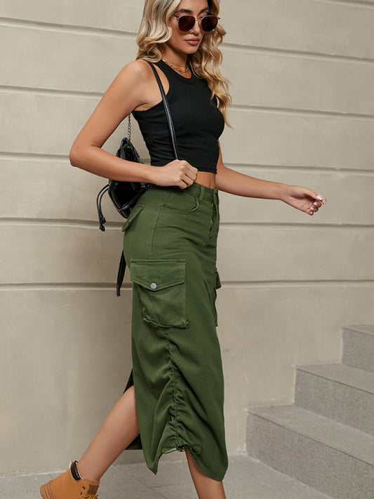 Casual Pants High Waist Solid Color Corduroy Loose Skirt kakaclo