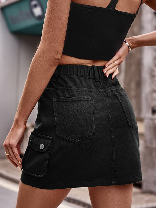 Elastic Waist Casual Denim  Skirt kakaclo