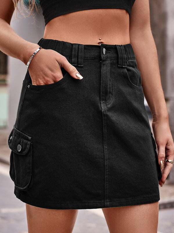 Elastic Waist Casual Denim  Skirt kakaclo
