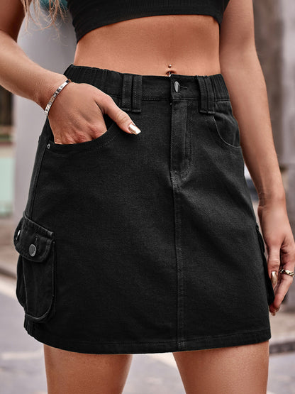 Elastic Waist Casual Denim  Skirt kakaclo