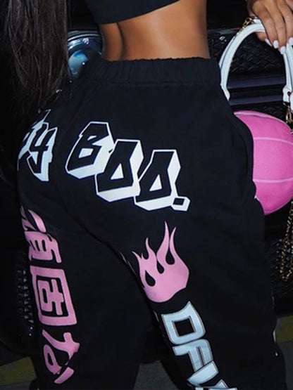 Fashion Print Elastic Waist Sweatpants kakaclo