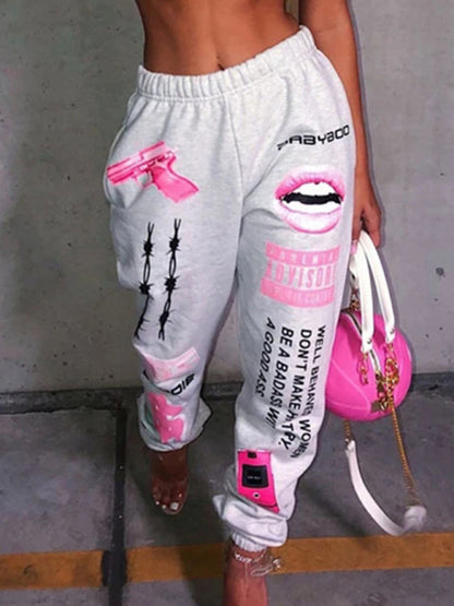 Fashion Print Elastic Waist Sweatpants kakaclo
