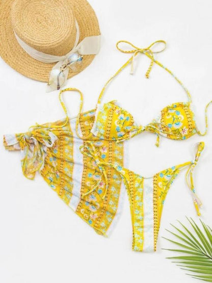 Ethnic Print Bikini Three-piece Set kakaclo
