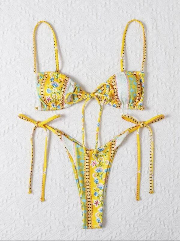 Ethnic Print Bikini Three-piece Set kakaclo