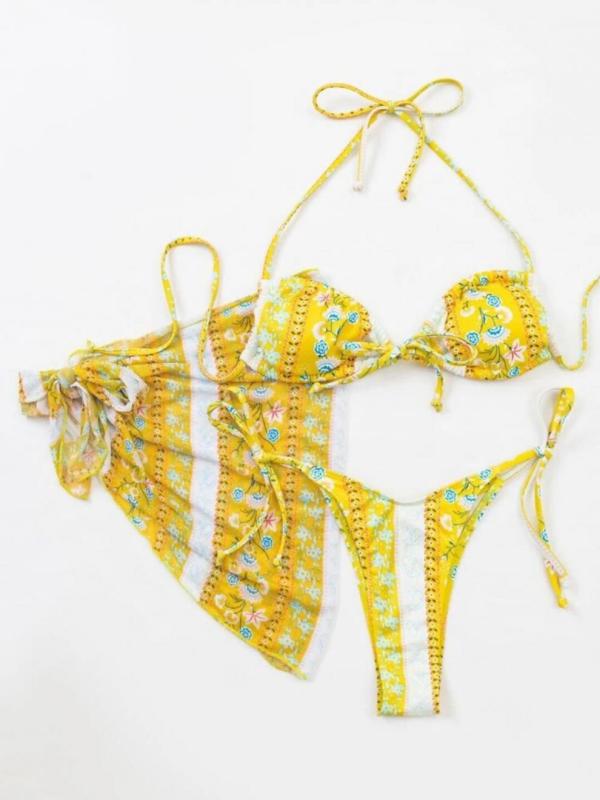 Ethnic Print Bikini Three-piece Set kakaclo