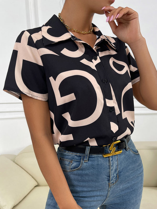 Woven geometric print short-sleeved shirt kakaclo