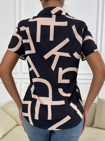 Woven geometric print short-sleeved shirt kakaclo