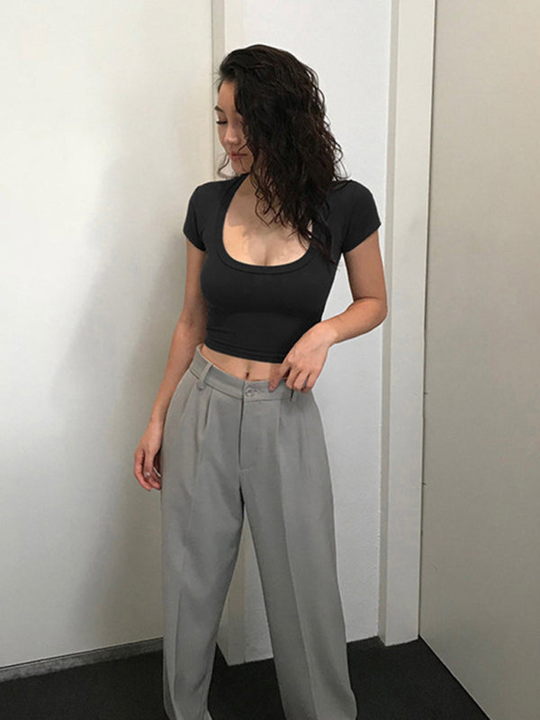 Solid Color Scoop Neck Support T-shirt kakaclo