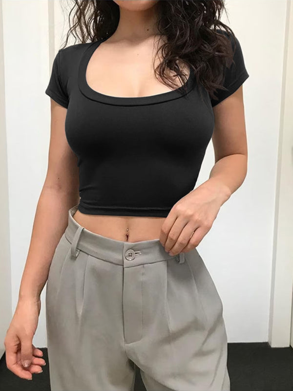 Solid Color Scoop Neck Support T-shirt kakaclo