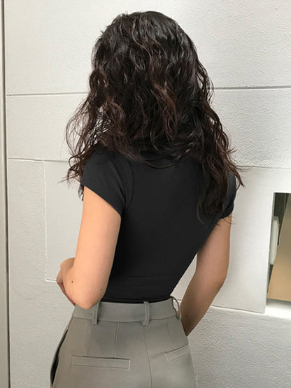 Solid Color Scoop Neck Support T-shirt kakaclo