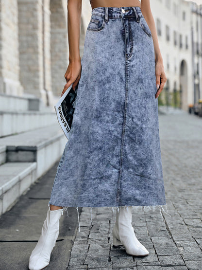 High Waist Denim Maxi Skirt kakaclo