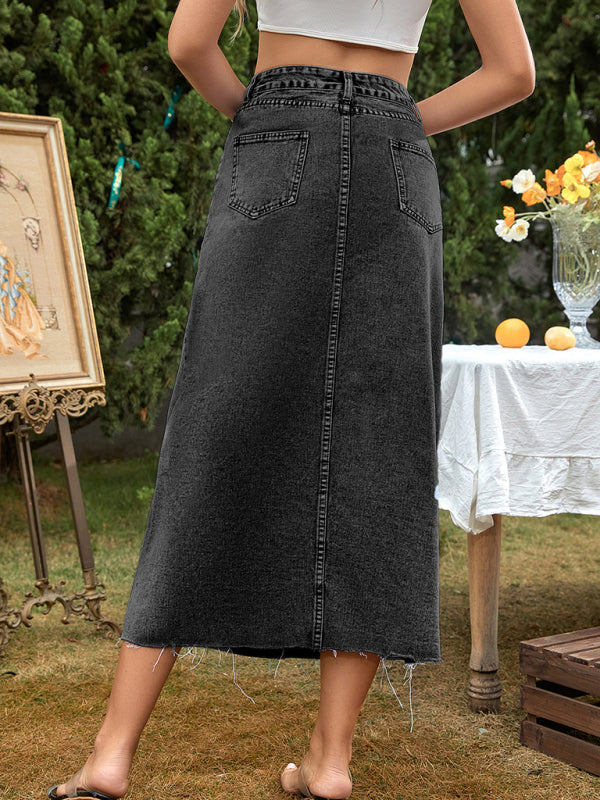 High Waist Denim Maxi Skirt kakaclo