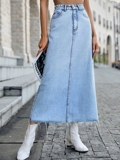 High Waist Denim Maxi Skirt kakaclo