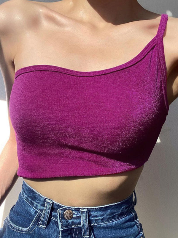 Knitted One Shoulder Cropped Top kakaclo