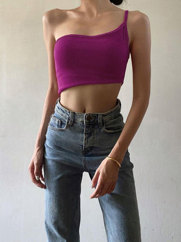 Knitted One Shoulder Cropped Top kakaclo