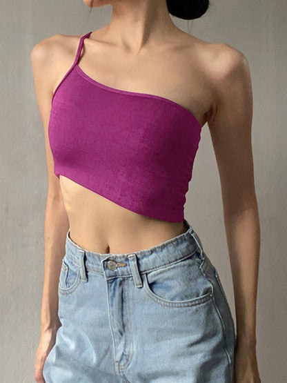 Knitted One Shoulder Cropped Top kakaclo
