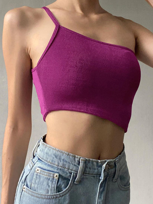 Knitted One Shoulder Cropped Top kakaclo