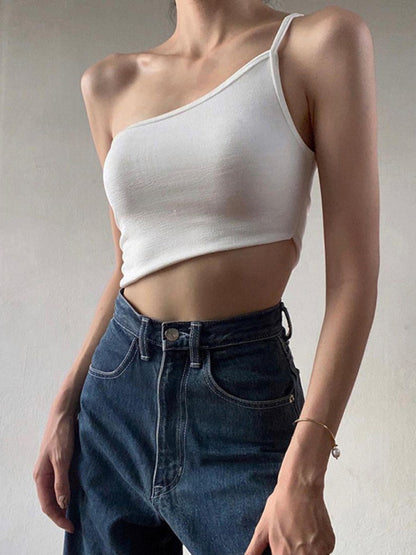 Knitted One Shoulder Cropped Top kakaclo
