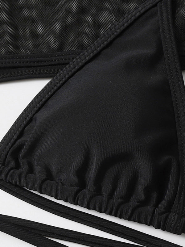 High Waist Long Sleeve Cutout 3-Piece Bikini Set