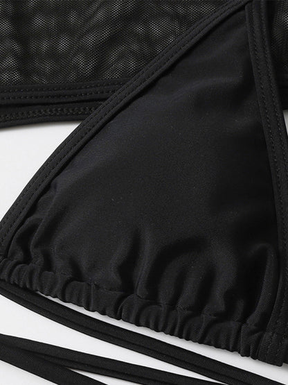 High Waist Long Sleeve Cutout 3-Piece Bikini Set