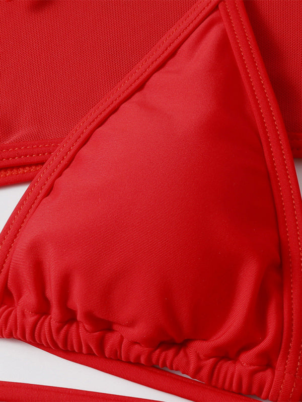 High Waist Long Sleeve Cutout 3-Piece Bikini Set