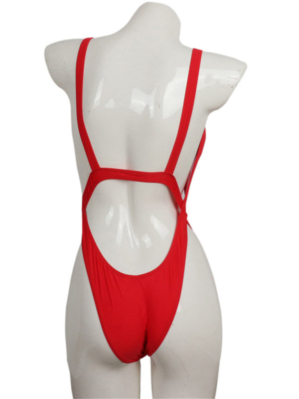 Solid Color Twisted Cutout One-Piece Swimsuit kakaclo
