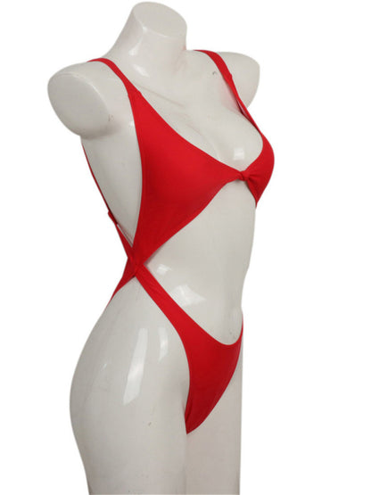 Solid Color Twisted Cutout One-Piece Swimsuit kakaclo