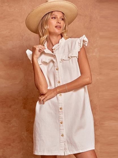 Casual Fashion Ruffle Denim Dress kakaclo