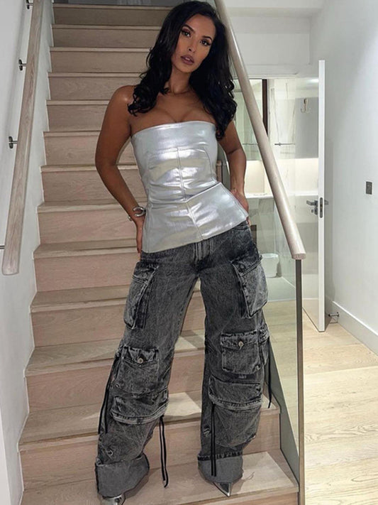 Casual Metallic Tube Top kakaclo