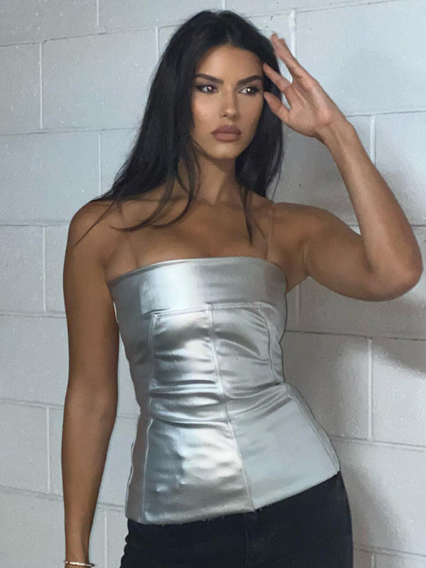 Casual Metallic Tube Top kakaclo