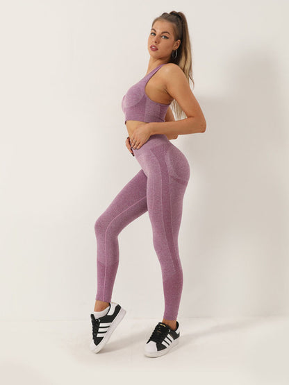 Seamless Dotted Two-piece Peach Hip Trousers Racerback Bra Vest Sports Suit kakaclo
