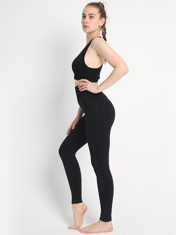 Seamless Dotted Two-piece Peach Hip Trousers Racerback Bra Vest Sports Suit kakaclo