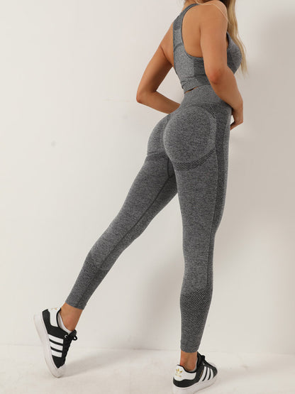 Seamless Dotted Two-piece Peach Hip Trousers Racerback Bra Vest Sports Suit kakaclo