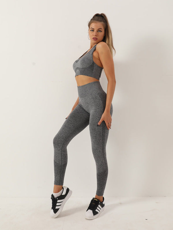 Seamless Dotted Two-piece Peach Hip Trousers Racerback Bra Vest Sports Suit kakaclo