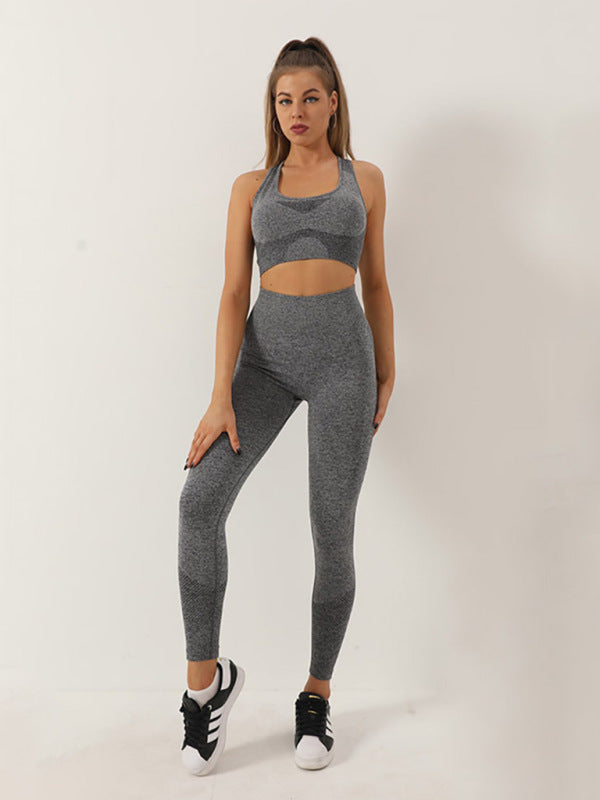 Seamless Dotted Two-piece Peach Hip Trousers Racerback Bra Vest Sports Suit kakaclo