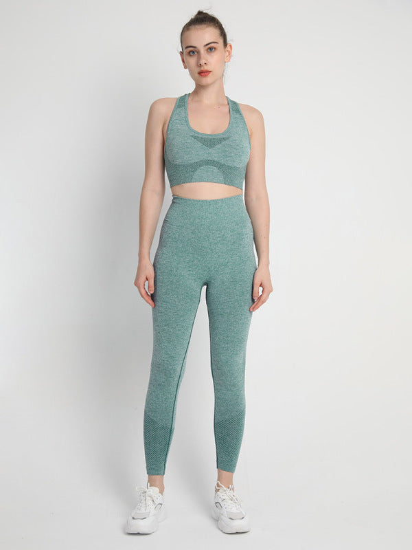 Seamless Dotted Two-piece Peach Hip Trousers Racerback Bra Vest Sports Suit kakaclo