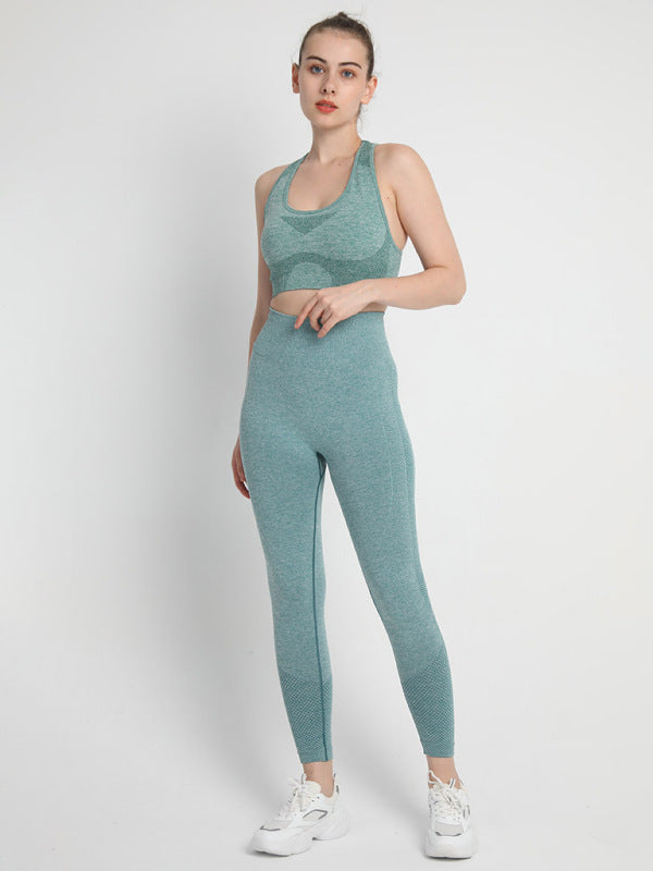Seamless Dotted Two-piece Peach Hip Trousers Racerback Bra Vest Sports Suit kakaclo