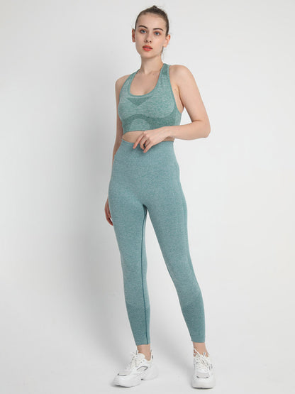 Seamless Dotted Two-piece Peach Hip Trousers Racerback Bra Vest Sports Suit kakaclo