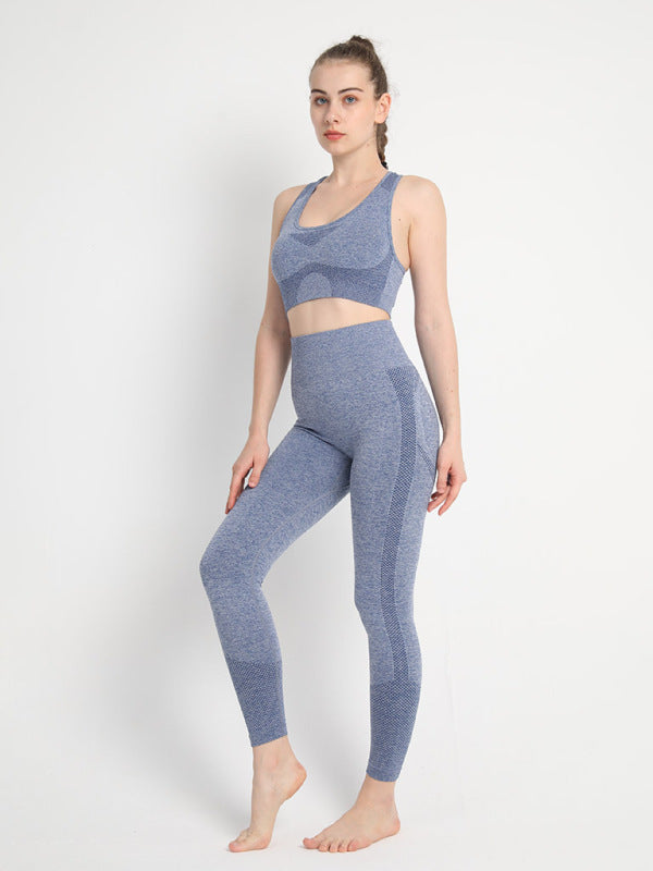 Seamless Dotted Two-piece Peach Hip Trousers Racerback Bra Vest Sports Suit kakaclo